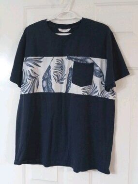 Pat Pat T-Shirt Men's 2XL Blue Hawaiian Style Short Sleeve Round Neck Casual Tee
